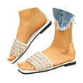 thumbnail image 1 of Mepaouo Women's Slide Sandals Pearl Square Toe Slip on Flats Summer Beach Dressy Footbed Slippers, 1 of 8