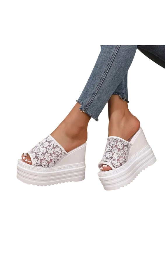 Women's Slide Sandals Wedge Platform Summer Shoes Peep Toe Mesh Slip on Walking Slippers