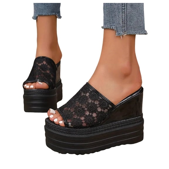 Dakaela Women's Slide Sandals Wedge Platform Summer Shoes Peep Toe Mesh Slip on Walking Slippers