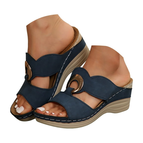 Mepaouo Women's Slides Sandals Arch Support Orthopedic Slippers Comfortable Wedge Platform Walking Sandal