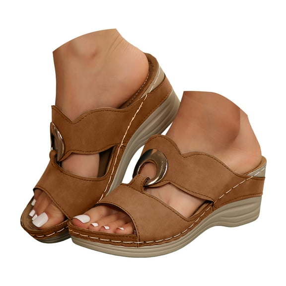 Mepaouo Women's Slides Sandals Arch Support Orthopedic Slippers Comfortable Wedge Platform Walking Sandal