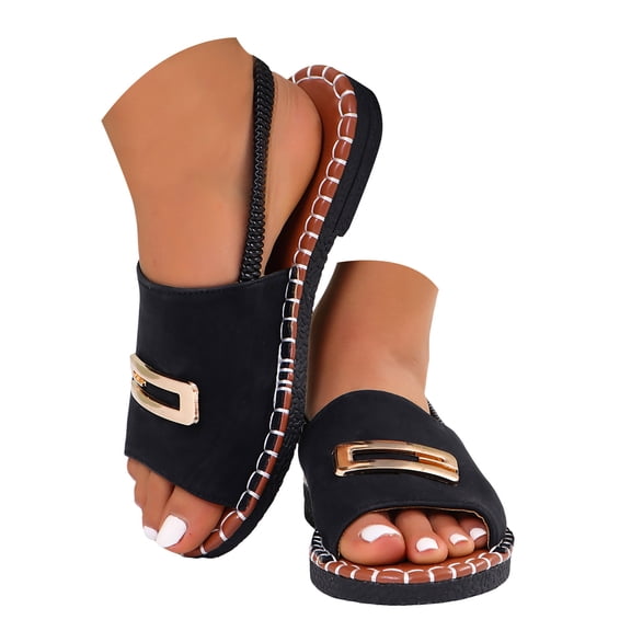 Mepaouo Women's Slingback Flat Sandals Peep Toe Summer Casual Slides Comfortable Beach Mule Slippers