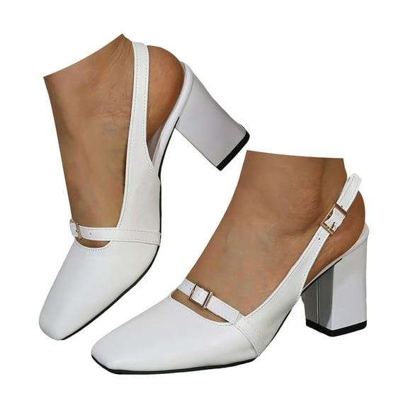 Mepaouo Women's Slingback Heeled Sandals Square Toe Chunky Low Heels Pumps Wedding Party Dress Shoes