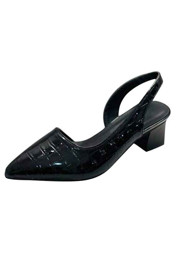 Women's Slingback Pumps Pointed Toe Block Heel Slip on Work Party Dress Shoes(Black,7)