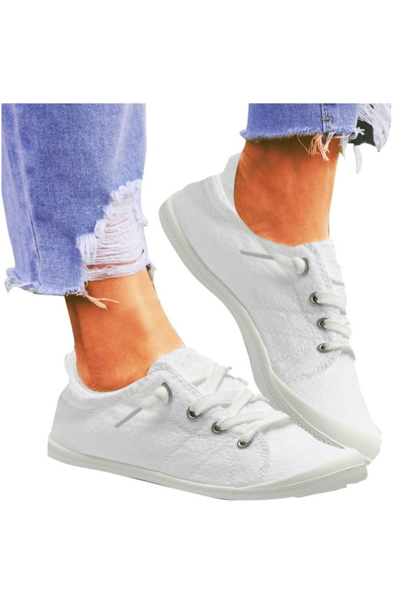 Women's Slip on Canvas Sneaker Low Top White Washed Comfort Flat Slip on Casual Tennis Shoes