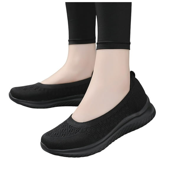 Mepaouo Women's Slip on Loafer Shoes Mesh Casual Ballet Flat Nurse Knit Walking Sneakers(Black,7)