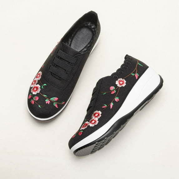 Mepaouo Women's Slip on Loafer Shoes Mesh Casual Ballet Wedges Knit Nurse Walking Sneakers(Black,6.5)