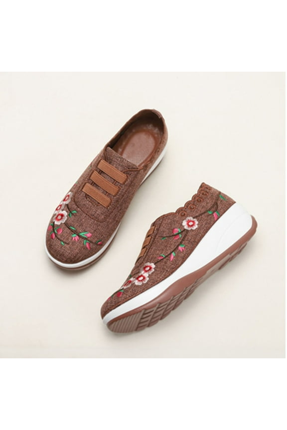 Women's Slip on Loafer Shoes Mesh Casual Ballet Wedges Knit Nurse Walking Sneakers(Brown,9)