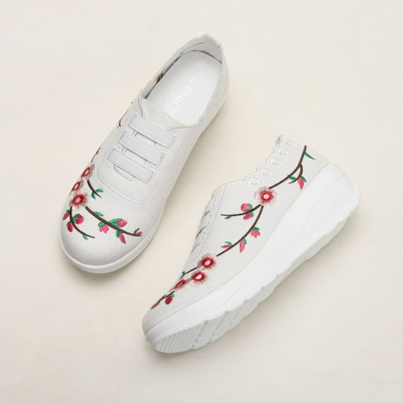 Mepaouo Women's Slip on Loafer Shoes Mesh Casual Ballet Wedges Knit Nurse Walking Sneakers(White,8.5)