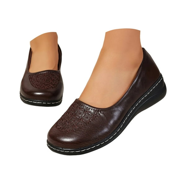 Mepaouo Women's Slip on Loafers Arch Support Dressy Work Flats Oxford Round Toe Walking Low Wedge Shoes