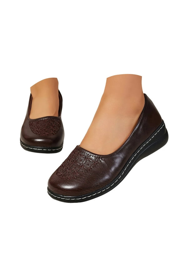 Women's Slip on Loafers Arch Support Dressy Work Flats Oxford Round Toe Walking Low Wedge Shoes