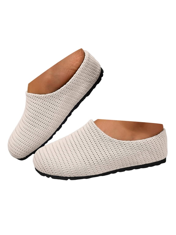Women's Slip on Loafers Breathable Mesh Flats Round Toe Knit Casual Mules Walking Shoes