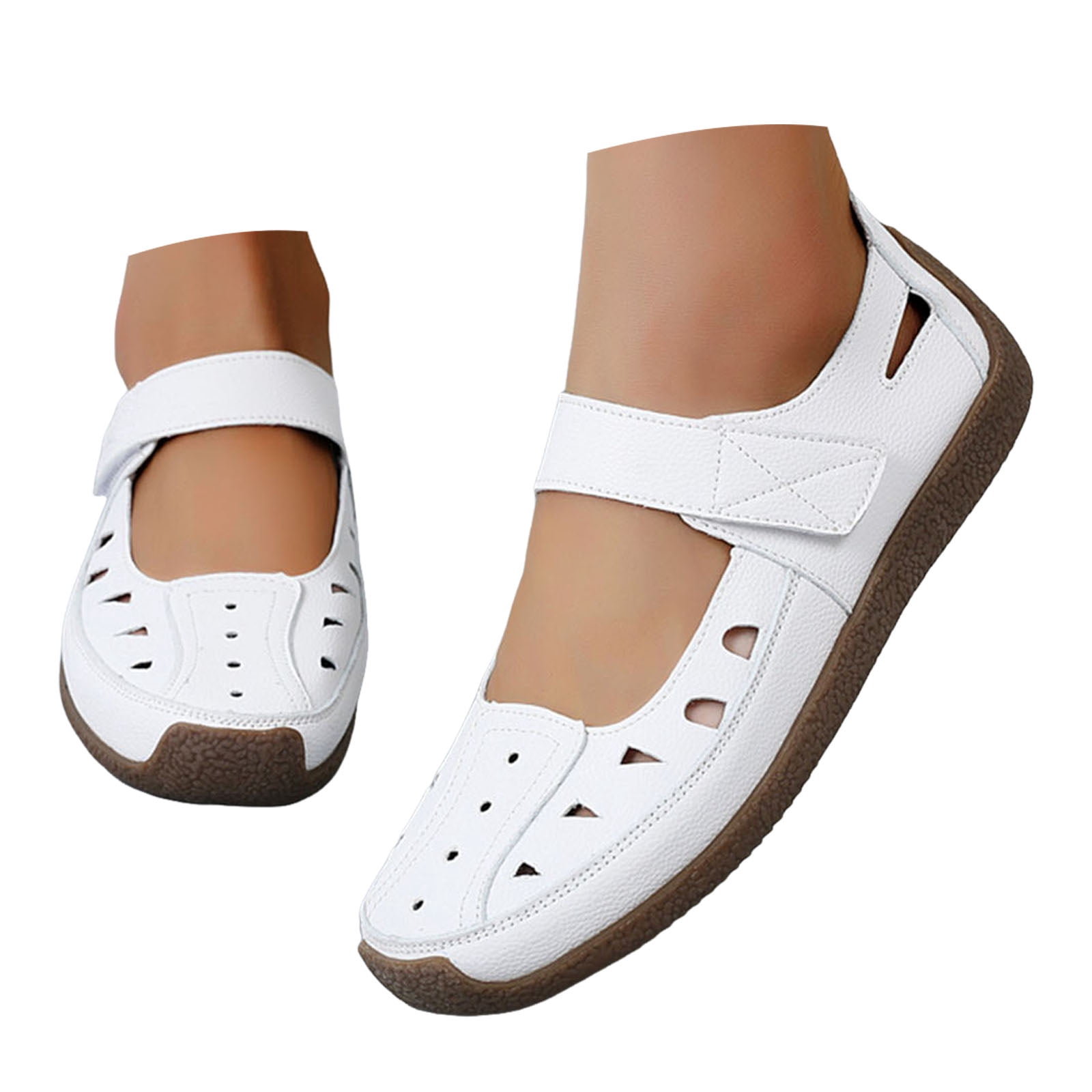 Comfy Women's Loafers - Soft Leather Slip-Ons With Hook & Loop Strap