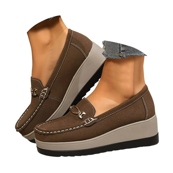 Mepaouo Women's Slip on Platform Loafers Comfort Suede Wedge Shoes Low Top Business Walking Moccasins