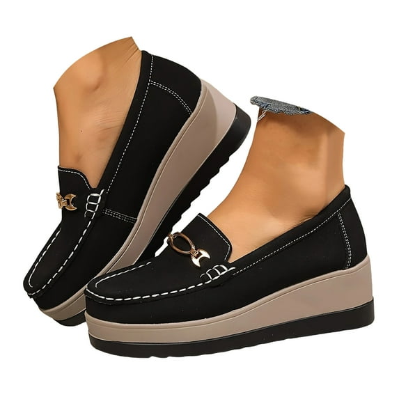 Mepaouo Women's Slip on Platform Loafers Comfort Suede Wedge Shoes Low Top Business Walking Moccasins