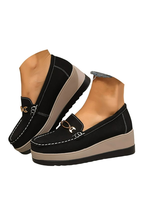 Women's Slip on Platform Loafers Comfort Suede Wedge Shoes Low Top Business Walking Moccasins