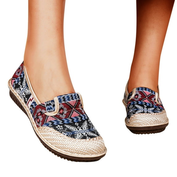 Mepaouo Women's Slip on Shoes Embroidery Casual Loafers Soft Lightweight Ladies Walking Flats Black Size 7.5