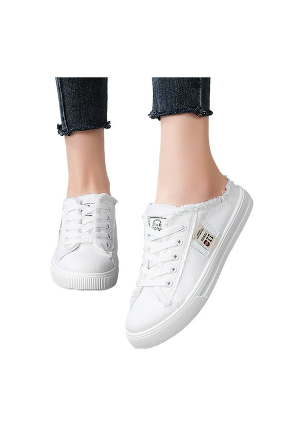 Women's Slip on Sneakers Canvas Mules Shoes Low Top Fashion Casual Backless Loafers White 9.5