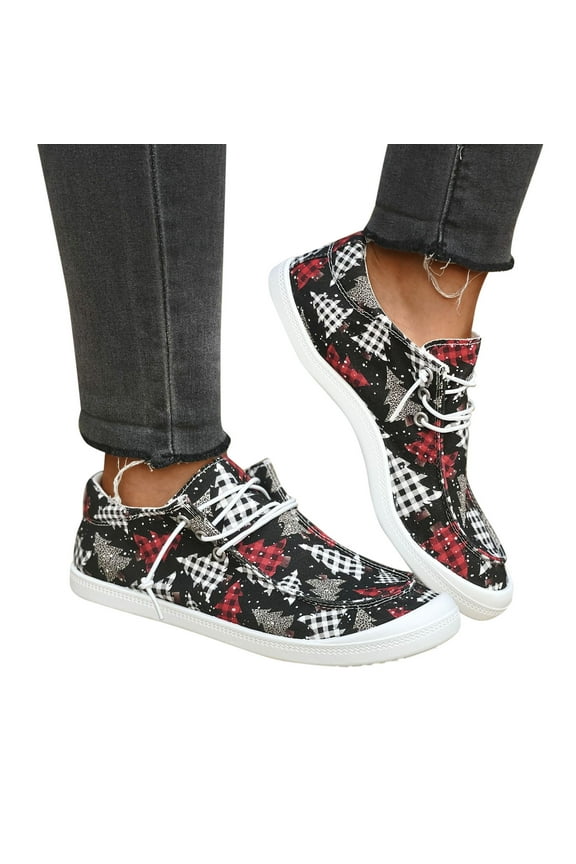 Women's Slip on Walking Shoes Christmas Tree Athletic Gym Sport Fashion Sneakers(Red,9)