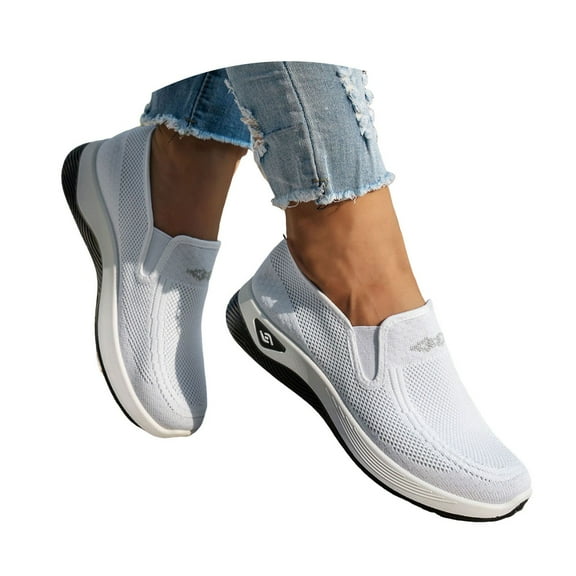Mepaouo Women's Slip on Walking Shoes Comfortable Knit Mesh Running Sneakers Orthopedic Casual Flats