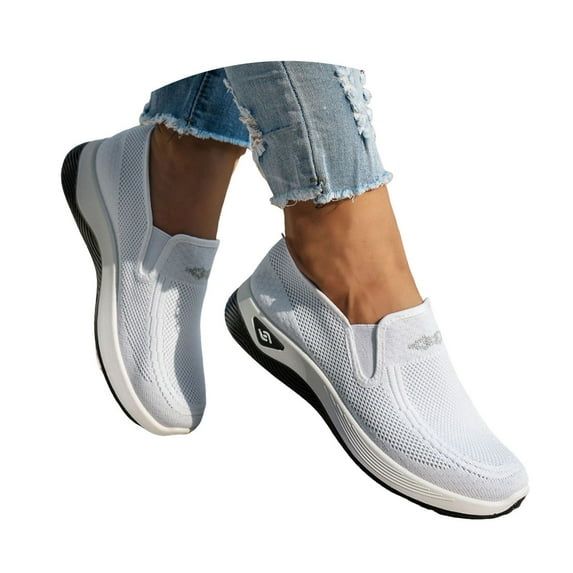 Mepaouo Women's Slip on Walking Shoes Comfortable Knit Mesh Running Sneakers Orthopedic Casual Flats