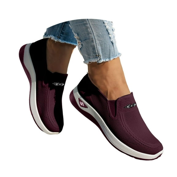 Mepaouo Women's Slip on Walking Shoes Comfortable Knit Mesh Running Sneakers Orthopedic Casual Flats