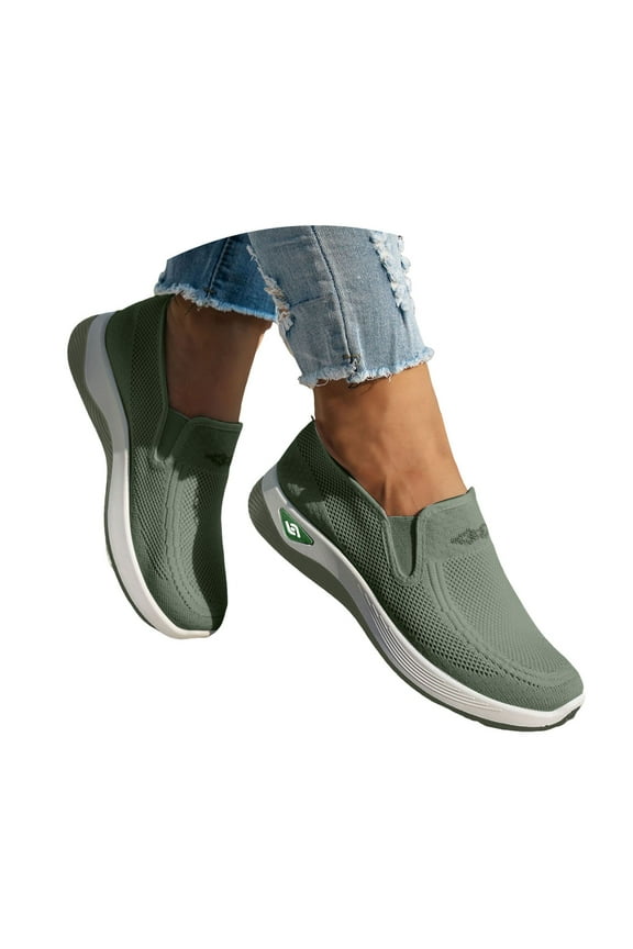 Women's Slip on Walking Shoes Comfortable Knit Mesh Running Sneakers Orthopedic Casual Flats