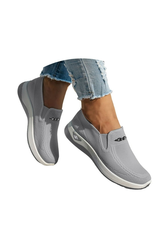Women's Slip on Walking Shoes Comfortable Knit Mesh Running Sneakers Orthopedic Casual Flats