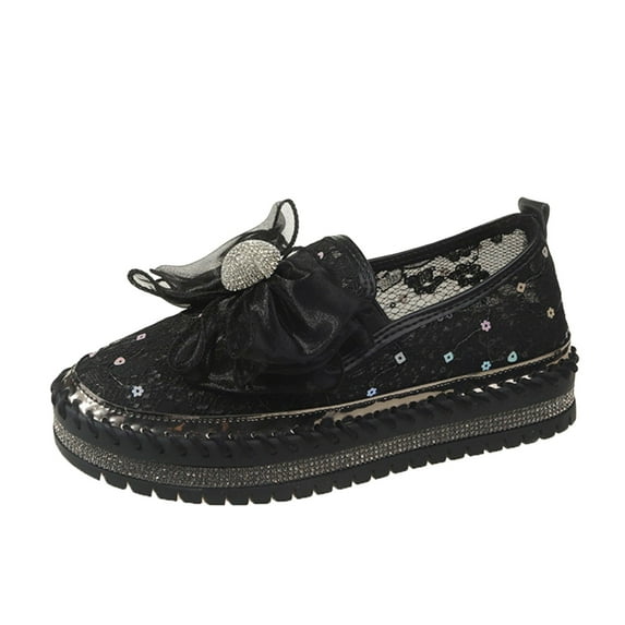Mepaouo Women's Slip on Walking Shoes Sequin Bowknot Platform Casual Work Fashion Sneakers(Black,8.5)