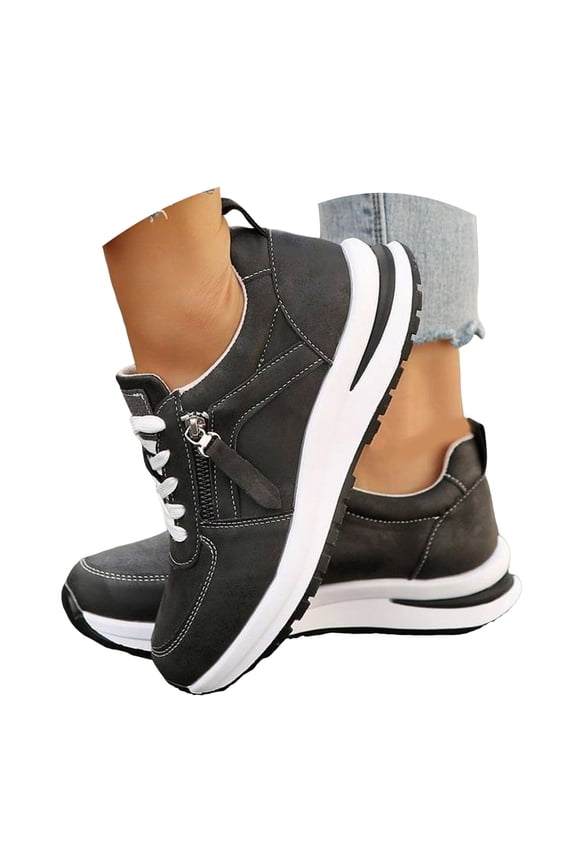 Women's Slip on Walking Tennis Shoes Comfort Wedge Platform Casual Fashion Sneakers Black 6.5