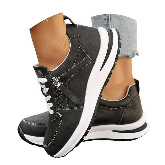 Mepaouo Women's Slip on Walking Tennis Shoes Comfort Wedge Platform Casual Fashion Sneakers Black 8.5