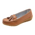 thumbnail image 1 of Mepaouo Women's Slip ons Low Wedges Leather Casual Loafer Shoes Nurse Work Walking Shoes(Brown,8), 1 of 5