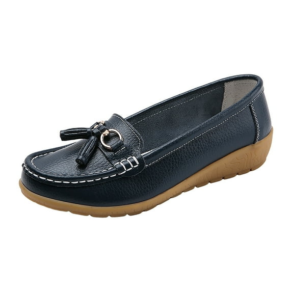 Mepaouo Women's Slip ons Low Wedges Leather Casual Loafer Shoes Nurse Work Walking Shoes(Coffee,6.5)