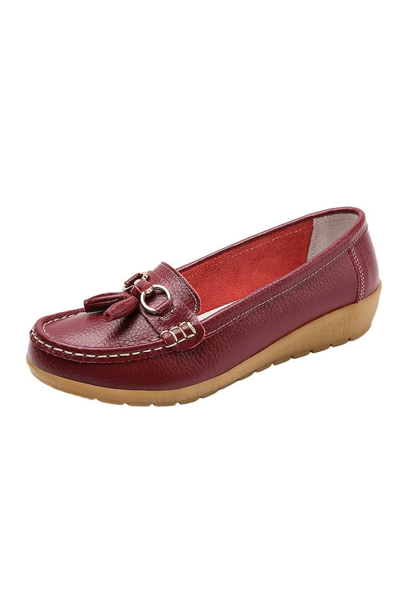 Women's Slip ons Low Wedges Leather Casual Loafer Shoes Nurse Work Walking Shoes(Wine,8.5)