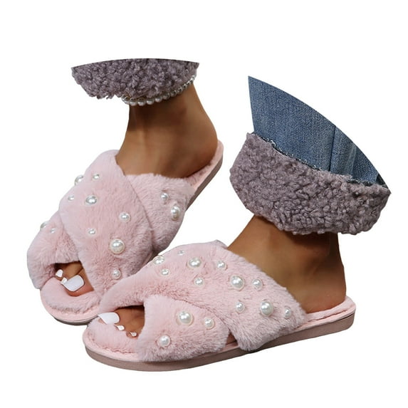 Mepaouo Women's Slipper Memory Foam Cross Band Fuzzy Slipper Cozy Open Toe Plush Bedroom House Shoes
