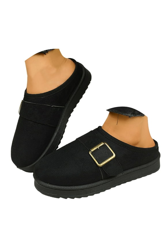 Women's Slippers Platform Short Ankle Mini Boots Fuzzy Suede Slip on Mules Winter Warm Slides Clogs