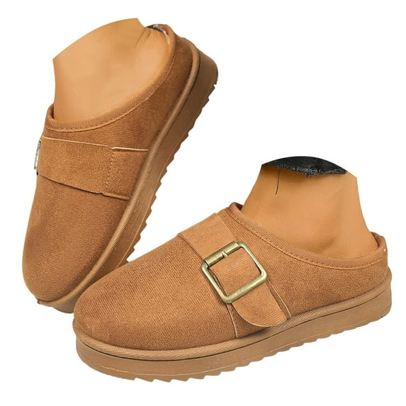 Mepaouo Women's Slippers Platform Short Ankle Mini Boots Fuzzy Suede Slip on Mules Winter Warm Slides Clogs
