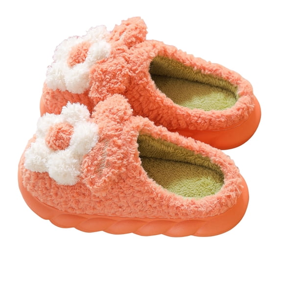 Mepaouo Women's Slippers Warm Plush Flowers Indoor Non Slip Winter House Shoes Slippers(Orange,5.5)