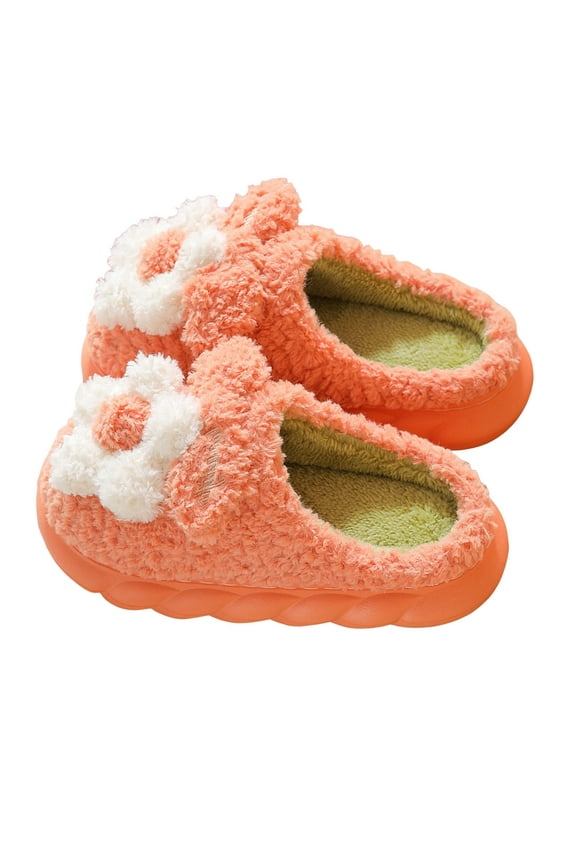 Women's Slippers Warm Plush Flowers Indoor Non Slip Winter House Shoes Slippers(Orange,5.5)
