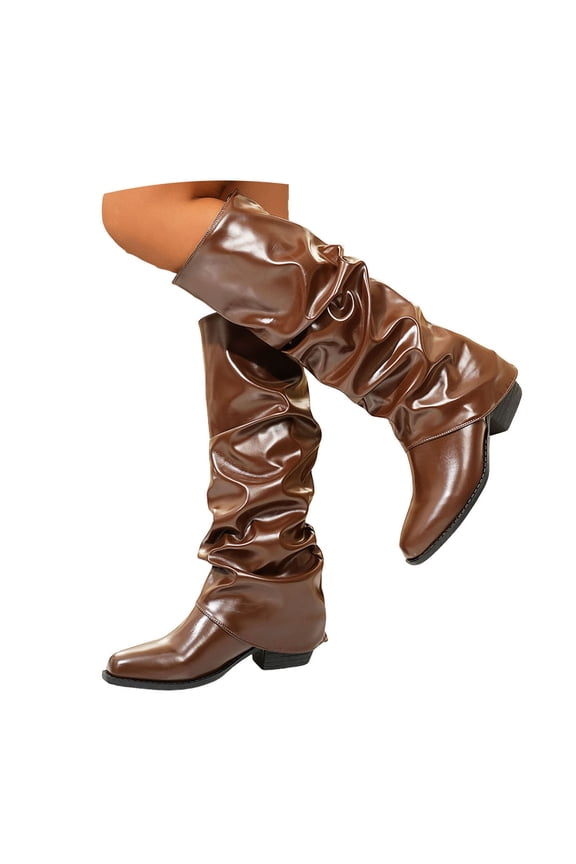 Women's Slouchy Knee High Boots Fold over Riding Combat Boot Square Toe Dressy Winter Shoes