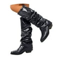 thumbnail image 1 of Mepaouo Women's Slouchy Knee High Boots Fold over Riding Combat Boot Square Toe Dressy Winter Shoes, 1 of 7
