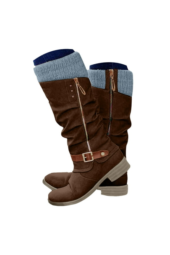 Women's Slouchy Knee High Boots Low Heel Comfort Round Toe Wide Width Riding Combat Boot