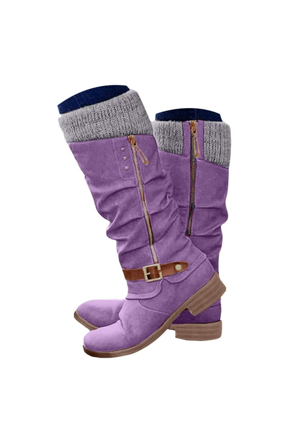 Women's Slouchy Knee High Boots Low Heel Comfort Round Toe Wide Width Riding Combat Boot