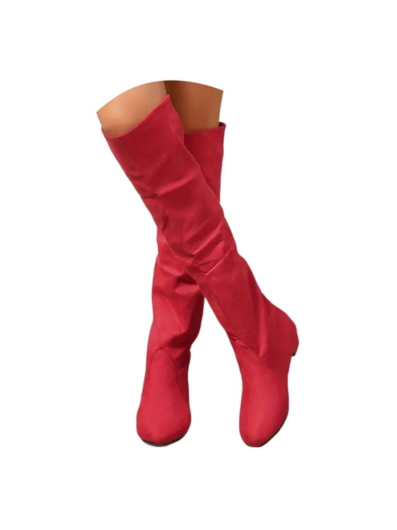 Women's Slouchy Knee High Boots Wide Calf Pull On Flat Boot Suede Fall Weather Winter Shoes