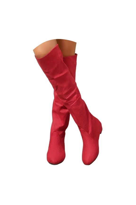 Women's Slouchy Knee High Boots Wide Calf Pull On Flat Boot Suede Fall Weather Winter Shoes
