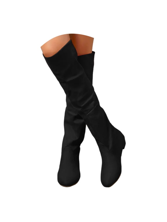 Women's Slouchy Knee High Boots Wide Calf Pull On Flat Boot Suede Fall Weather Winter Shoes