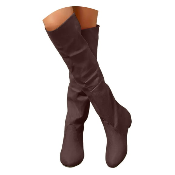 Mepaouo Women's Slouchy Knee High Boots Wide Calf Pull On Flat Boot Suede Fall Weather Winter Shoes