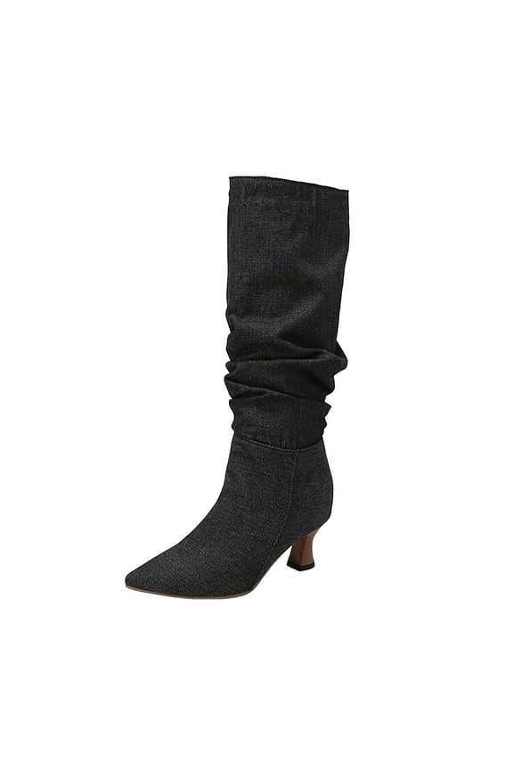 Women's Slouchy Knee High Boots Wide Calf Pull on Winter Leisure Dress Long Boots(Black,6)