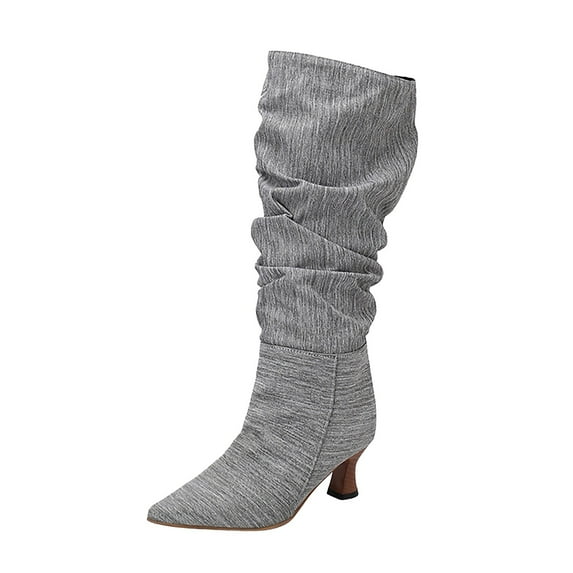 Mepaouo Women's Slouchy Knee High Boots Wide Calf Pull on Winter Leisure Dress Long Boots(Grey,11)