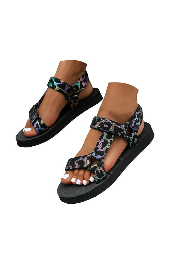 Mepaouo Women's Sport Sandals Adjustable Double Strap Flat Water Shoes Summer Beach Walking Sandals